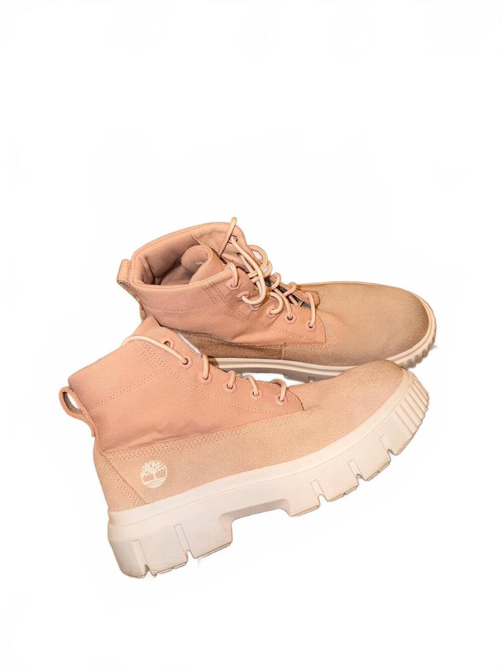 Timberland Greyfield Mid Boots Light Pink Suede Canvas Size 9.5